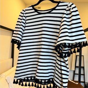 Kate Spade Broome Street Striped Black and White Tassel Top